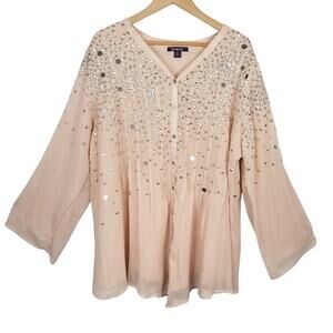 Roaman's Women's Blush Pink Silver Sequin Special Occasion Blouse Size 20W